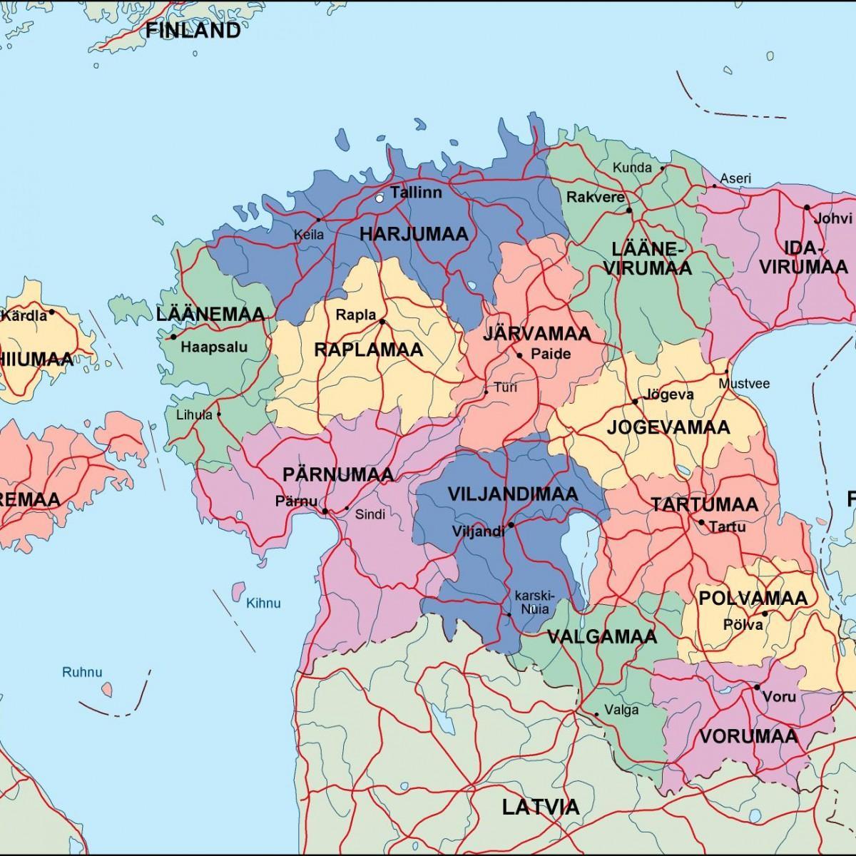 mapa Estónsko politické