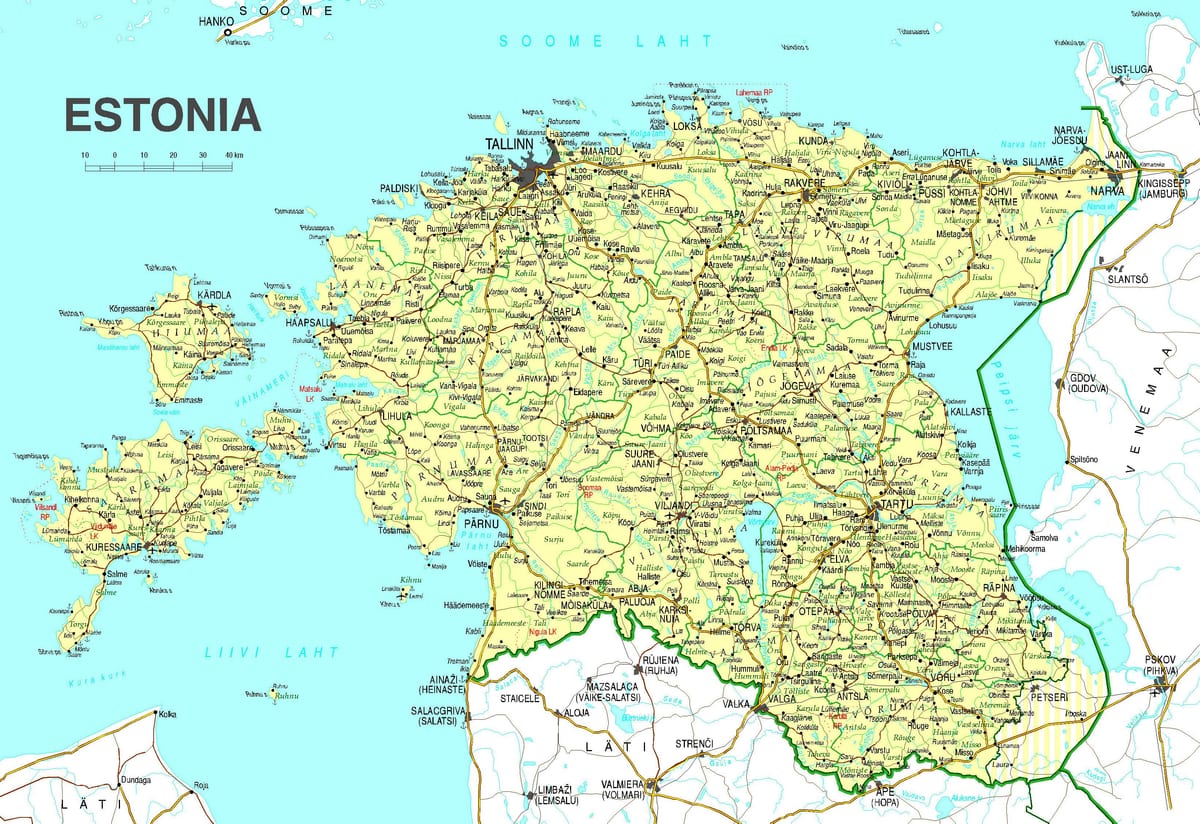 mapa Estónsko cesty