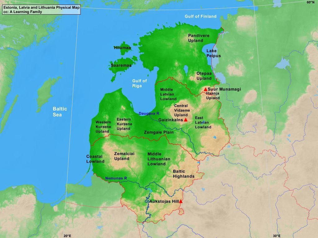 mapa Estónsko fyzickej