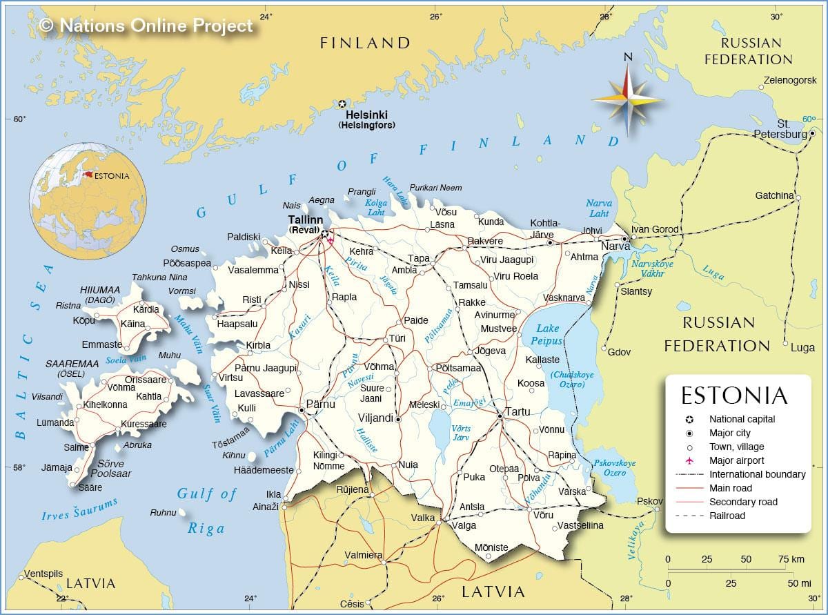 mapa Estónsko mesta