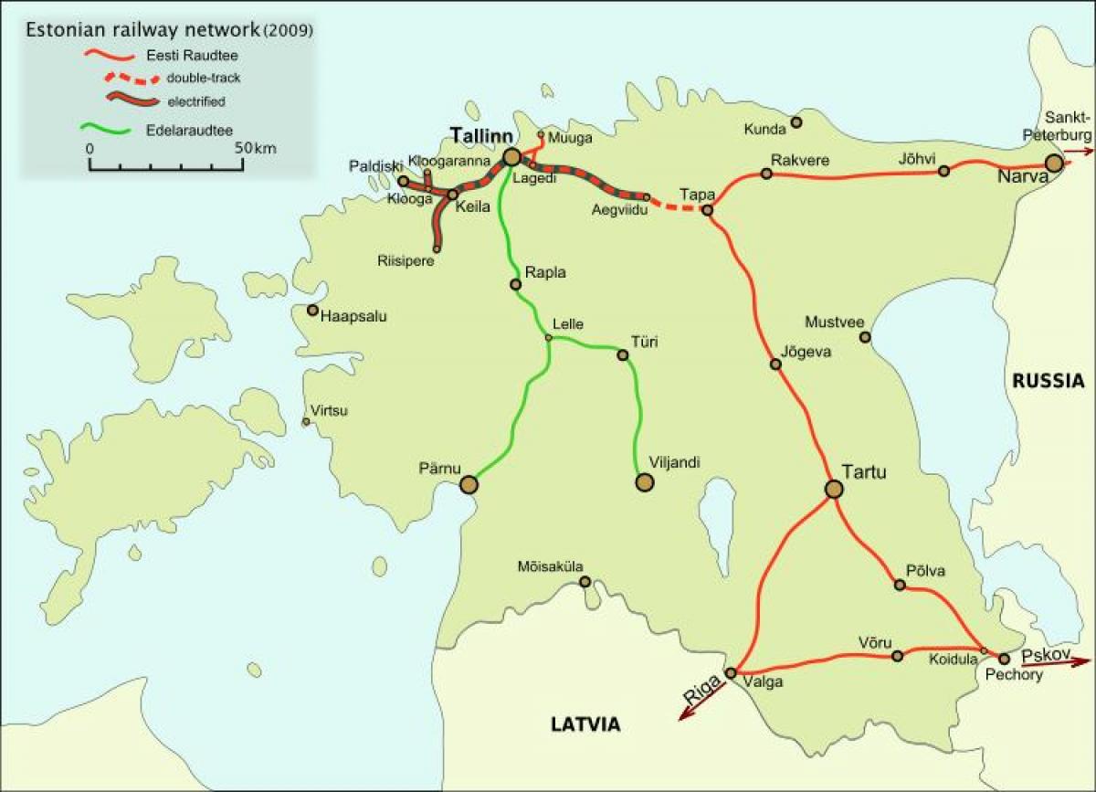 mapa estónske železnice