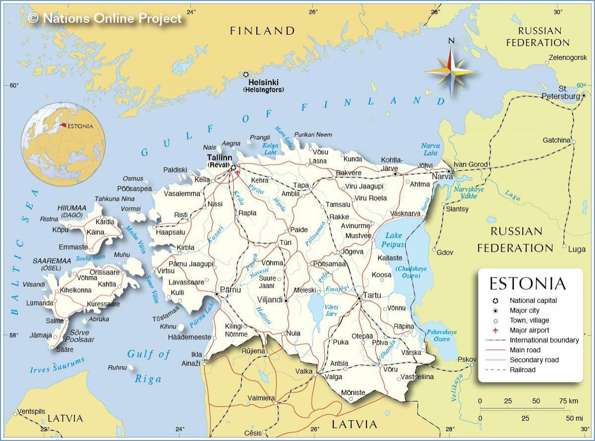 mapa krajiny Estónsko